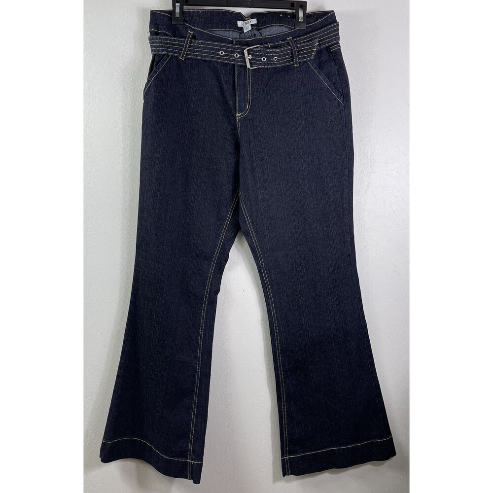 Women's Y2K Wide Leg Boot Cut Flare Denim Jeans Size 14 Belt 90s Grunge Dressy